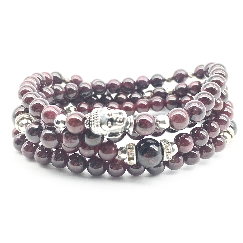 

SN1378 Fashion Women`s Bracelet Vintage Design 6 mm Garnet Yoga Bracelet 108 Mala Balance Bracelet Buddha Head Necklace, Black
