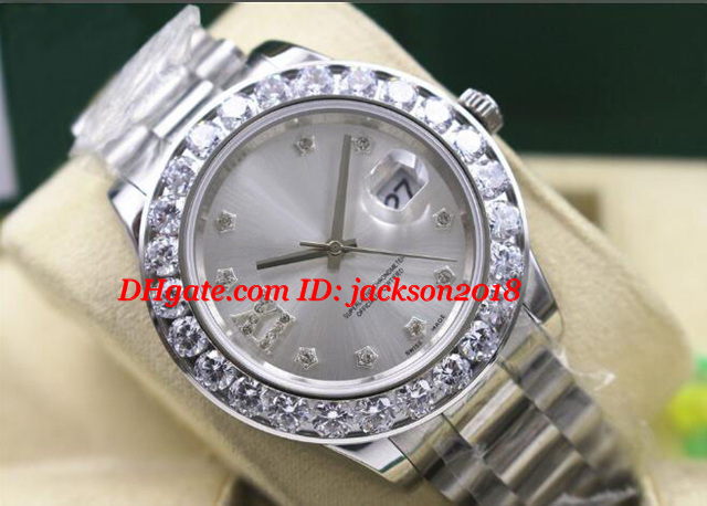 

luxury wristwatc 18k white gold bigger diamond dial/bezel mens watch 41mm automatic men's watch, Slivery;brown