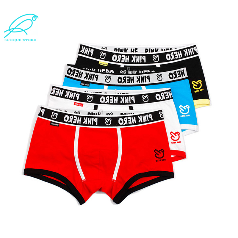 

[4 colors Mixed] Pink Hero Cotton Men's Underwear Comfortable Panties Brand Male Man Boxer Male Underpants Wholesale
