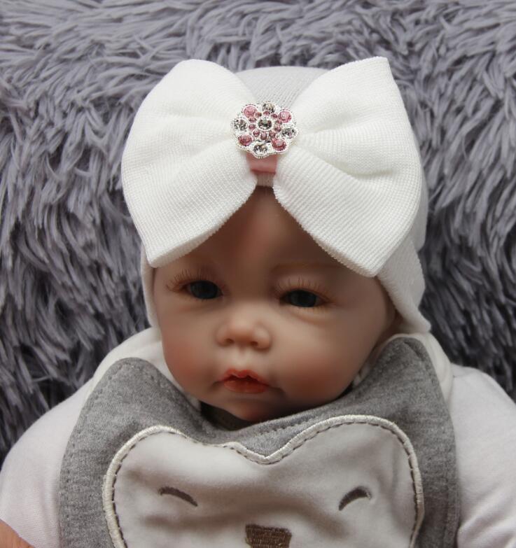 

Newborn Hospital Hat Infant Baby Knit Hat Cap with Big Bow Soft Cute Knot Nursery Beanie, As pic