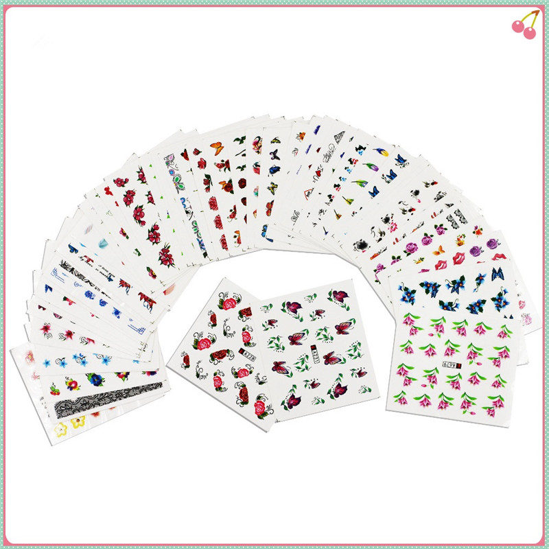 

50 Sheets Nail Stickers Mixed Designs Water Transfer Nail Art Sticker Watermark Decals DIY Nail Decoration For Beauty Nails Tools, Mix color