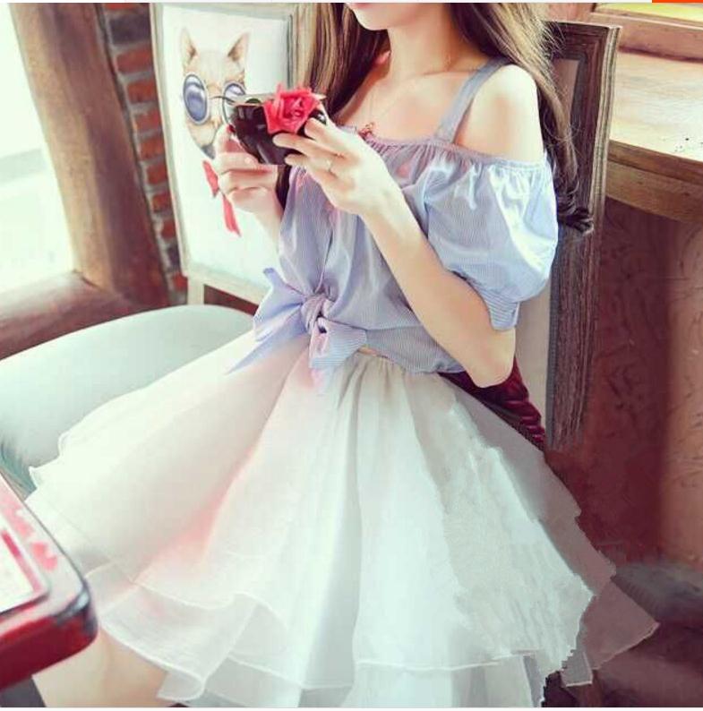 

Korean sling boat neck dress loose and comfortable fluffy yarn dress, Blue
