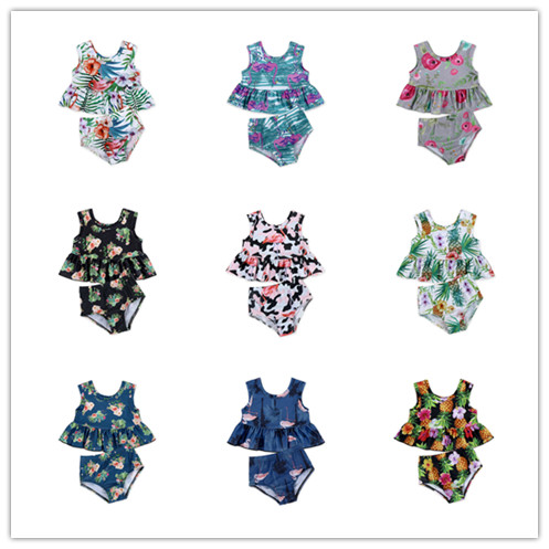 

Kids Girl Beachwear Baby Floral Printed Top+Shorts Swimwear Famingo Swimsuit Bathing Suit Bikini Set, I1