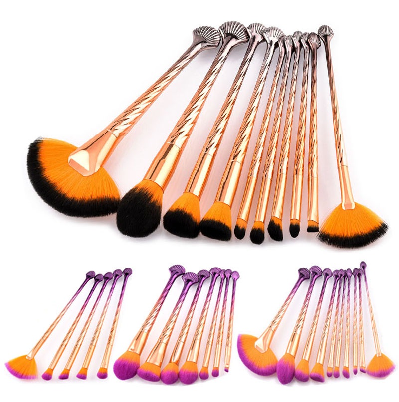 

Shell Makeup Brushes Set Gold Power Eye Shadow Brow Lip Concealer Fan Beauty Cosmetic Fan Brush Tool Kit