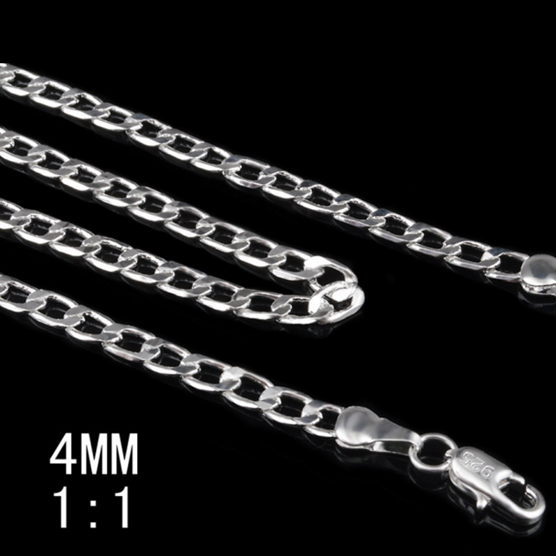 

Fashion 4MM 925 Sterling Silver Chain Men Necklace 16-24inch