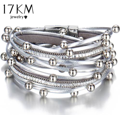 

17KM Design Fashion Bead Multiple Layers Charm Bracelet For Women Men Leather Bracelets & Bangle New Femme Party Jewelry Gift