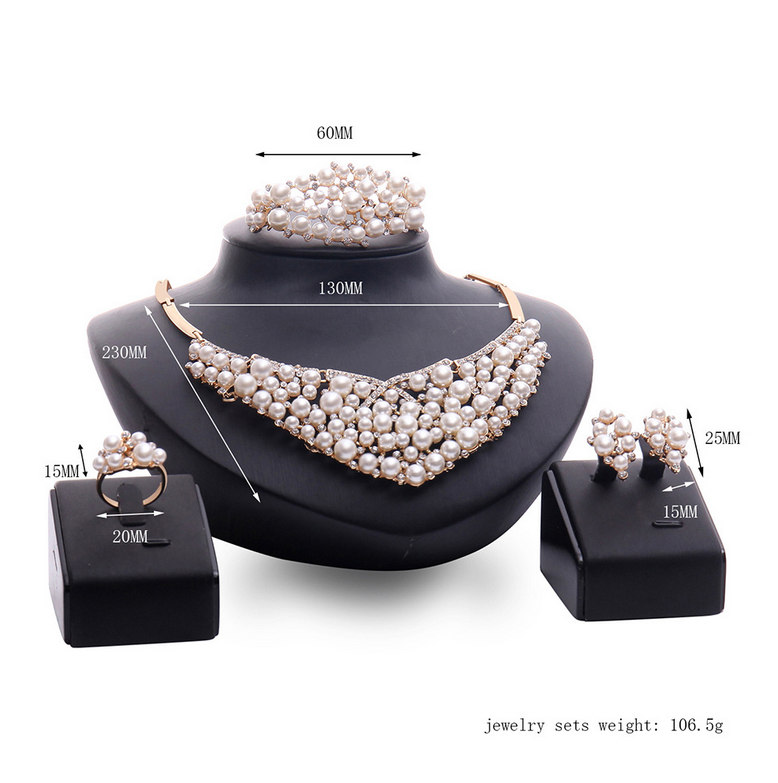 

Necklace Earrings Bracelet Ring 4-Piece Set Luxury Exaggerated Full Rhinestone and Imitation Pearl 18K Gold Plated Wedding Jewelry Set