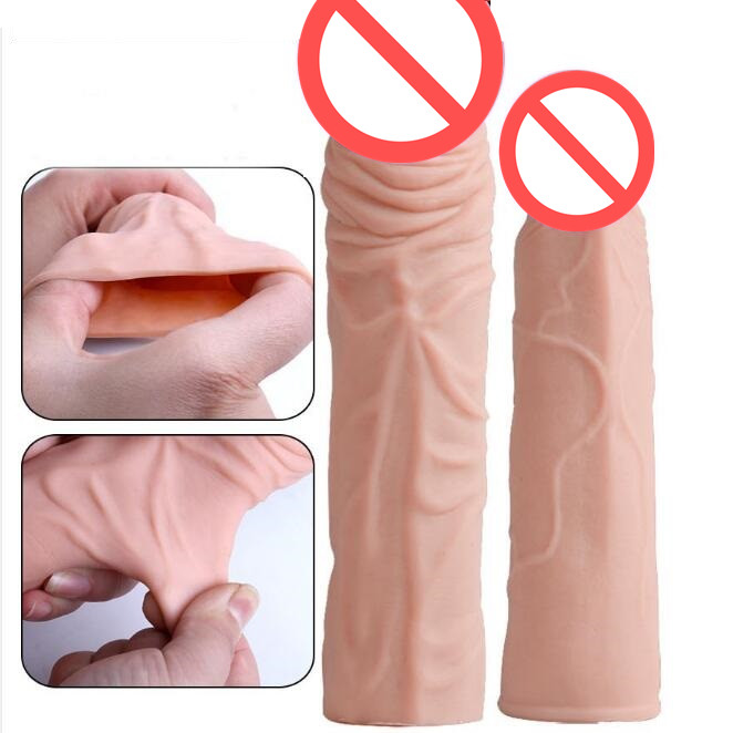 

Realistic Top Soft Silicone Penis Extender Sleeve Cock Enlargement Enhancer Male Reusable Delay Gonobolia Dick Ring Adult Sex Toy For Men 719