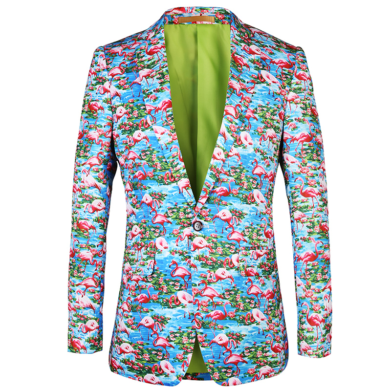 

Casual men suit jacket blazer 2017 New brand blazer Flamingo pattern printing design blazers flowers Mens Plus Size Jacket