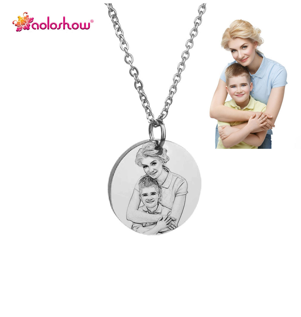 Collier à disque gravé personnalisable personnalisable - disque en acier inoxydable avec surface vide pour noms Photos Bijoux pendentif étiquette