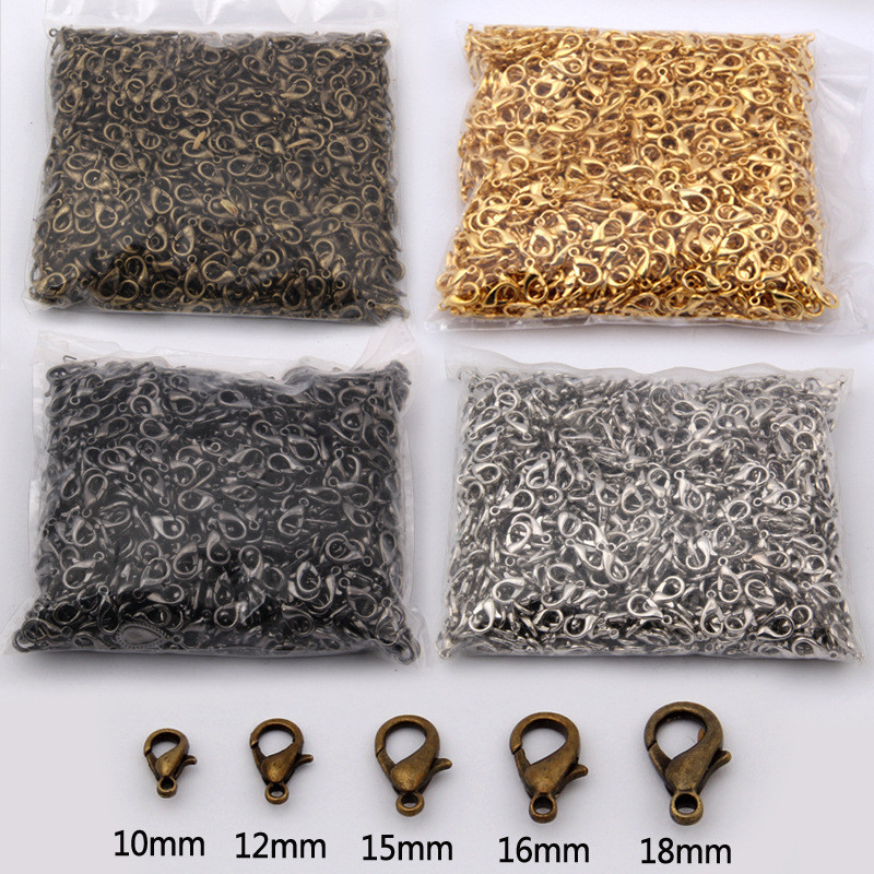 

300pcs 15MM Jewelry Findings Bronze/gold/rose Gold/black/rhodium/silver Lobster Clasp Hooks for Necklace Chain