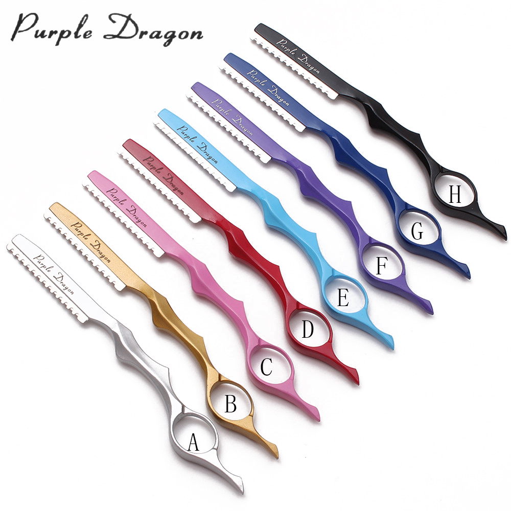 

1Set Purple Dragon Men Straight Barber Edge Stainless Razor Hair Shaving Knife Thinning Hair Scissors Hair Removal Tools +1Pieces Blade 6100