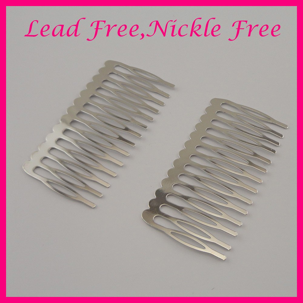10PCS 7.5cm*3.7cm Silver Finish 14teeth Flat plain Metal Hair Comb for bridal tiara hair accessories at nickle free,lead free-image-429291806