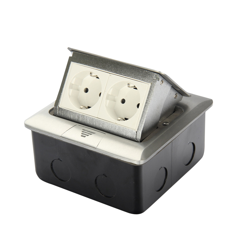 EU Standard Aluminum Silver Panel 2 Way Pop Up Floor Socket Electrical Outlet Available Sockets new-image-417783802
