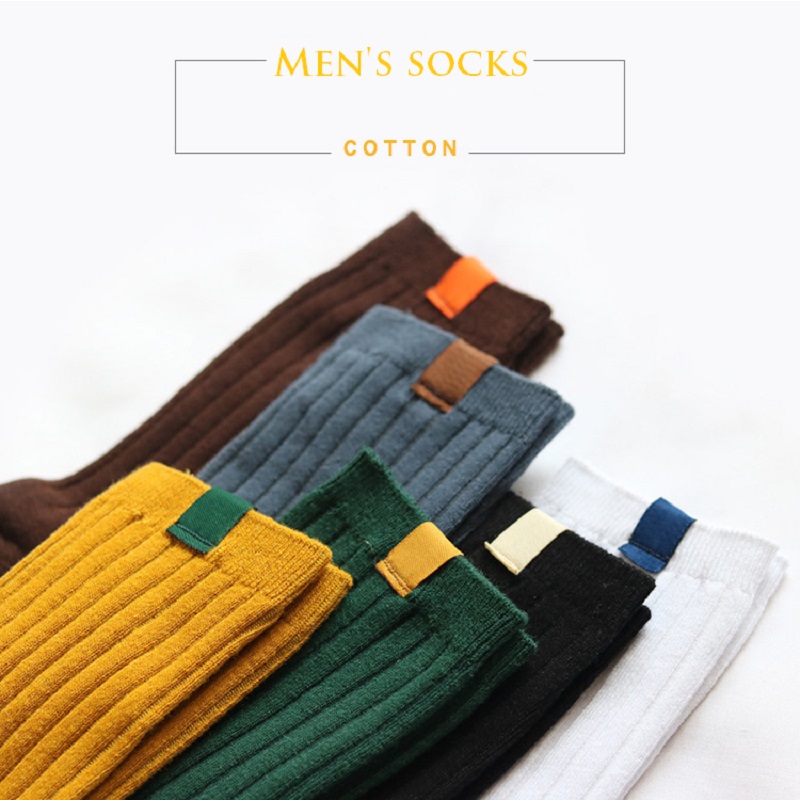 2018 Men's Socks Cotton Cloth Double Needle New Versatile Sweat-absorbent Autumn and Winter Cotton Retro Color Creative Socks