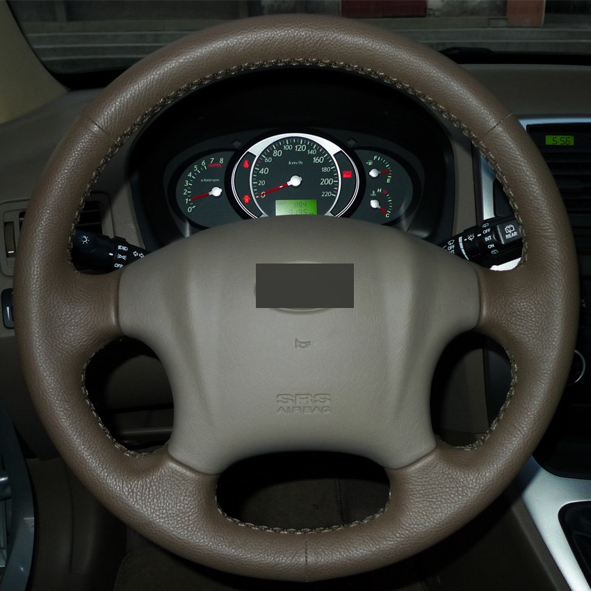 Dark Brown Genuine Leather DIY Hand-stitched Steering Wheel Cover for Hyundai Tucson 2006-2014-image-430761701