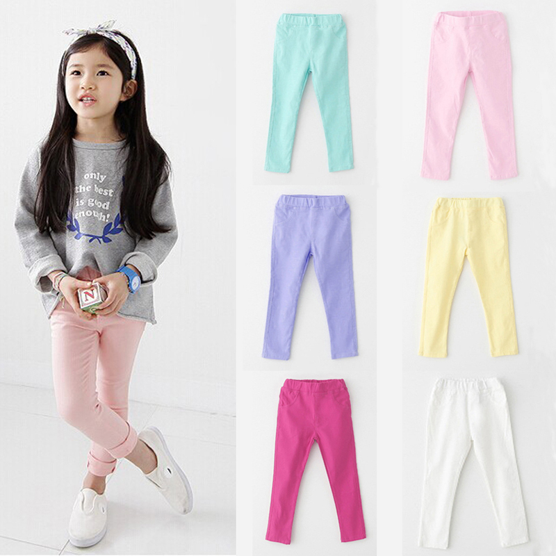 

Solid Color Girls Pencil Pants Elastic Waistband Full Length Legging Baby 7 Colors Kids Cotton Pant 18042502, Light yellow