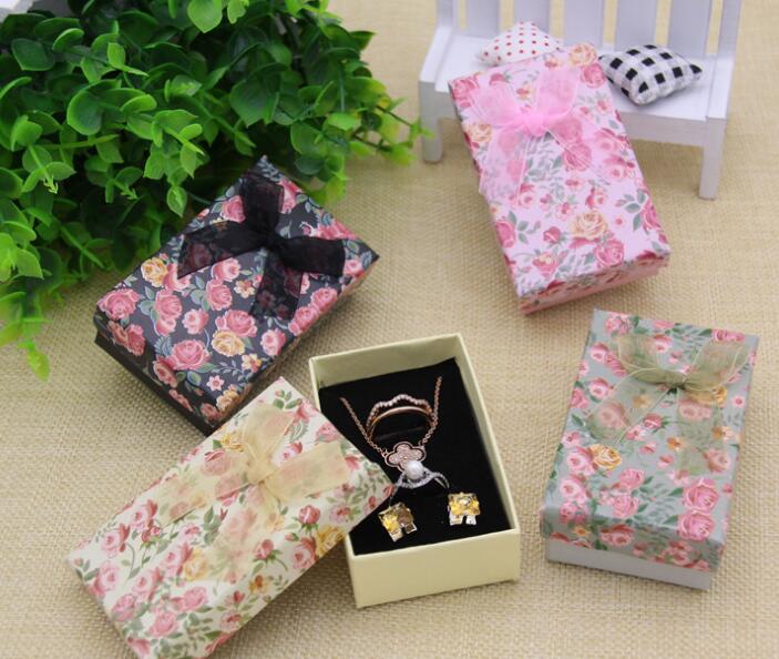 

Flower Floral Necklace Earrings Ring Box 5*8cm Jewelry Box Paper Jewelry Gift Box Multi Colors Jewellery Organizer GA58