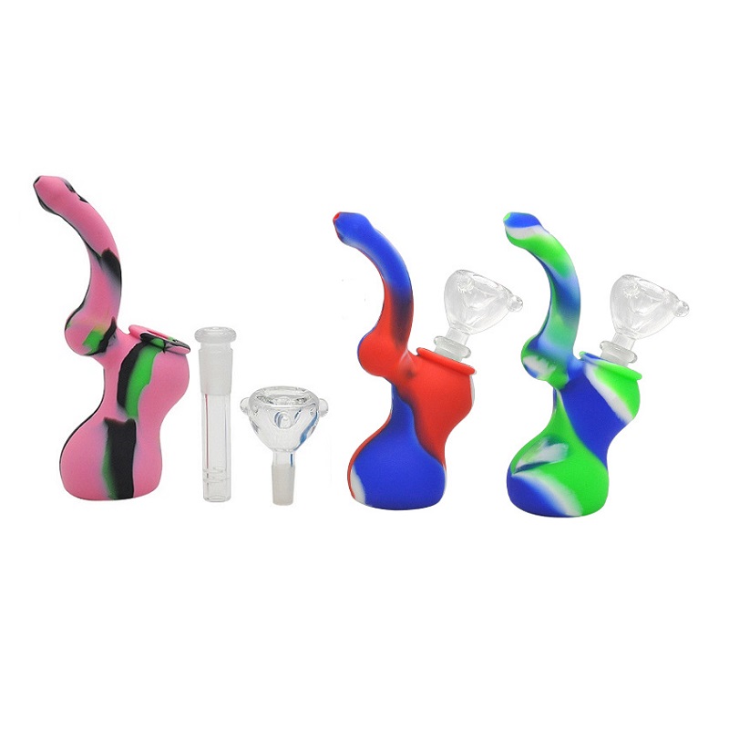 

5 Inch Silicone Sherlock Dab Rig Water Bong Pipe Portable Hookah Tobacco Pipes With Glass Bowl Diffuse Downsteam For Smoking