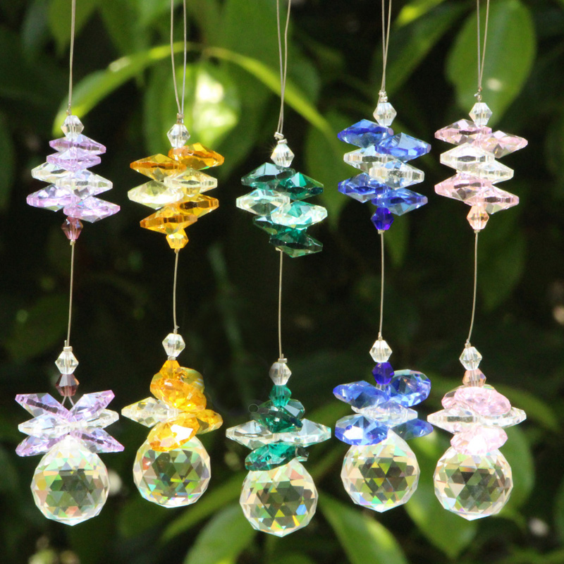 

5pcs Rainbow Color Glass Crystal Suncatcher Prism Pendant Chandelier Parts Hanging Feng Shui Ornament 30mm W67