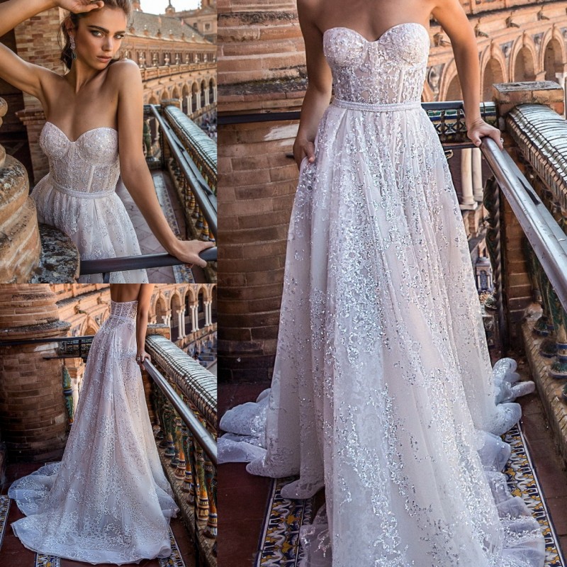 

2018 Berta Fall Sweetheart Neckline Wedding Dress Plus Size Vestido De Novia Sexy Backless Beach Wedding Dresses, Champagne
