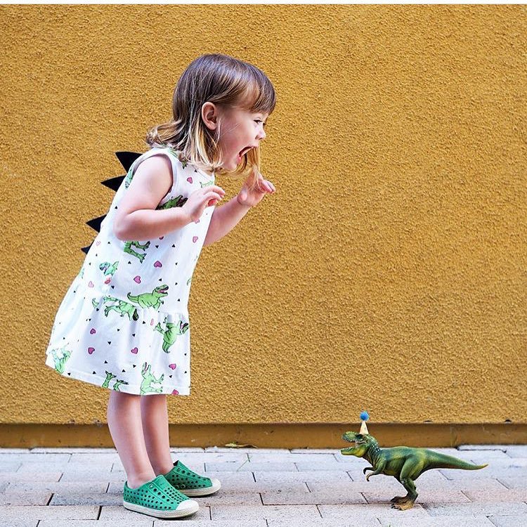 

2018 Summer Toddler Baby Girls Dress INS Cartoon Dinosaur Printing Clothes Sleeveless Dresses Cotton Outfits Kids Clothing 1-5Y, As photo