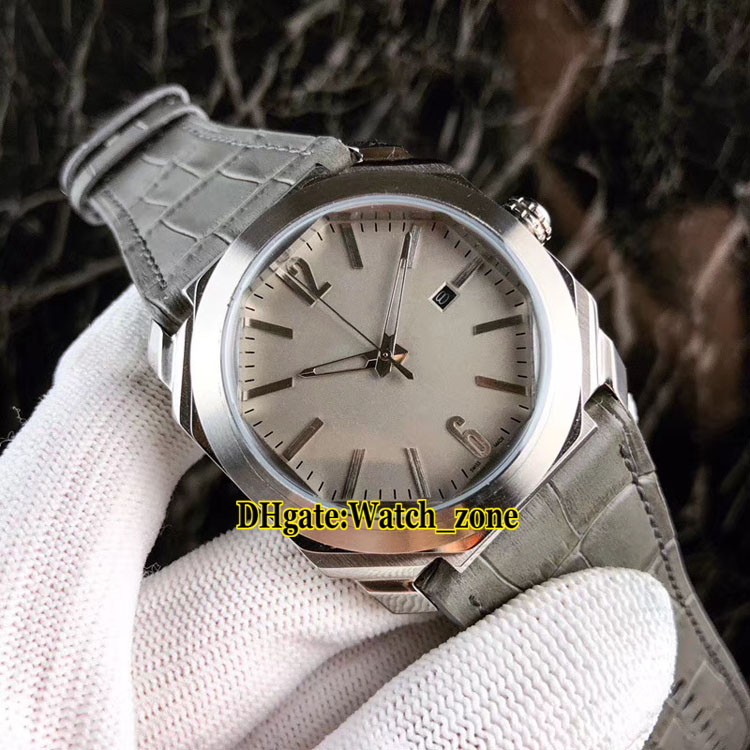 

Octo Roma Finissimo 102858 Gray Dial Silver Case Swiss Quartz Mens Watch Date Leather Strap High Quality Gents New Watches, Bvg-a11d