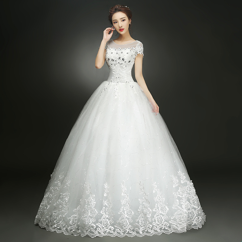 

O-Neck Cheap Customized Short Lace Sleeve Vintage Wedding Dress Princess Plus Size Bride Gowns Dresses Fashion vestido de noiva, White