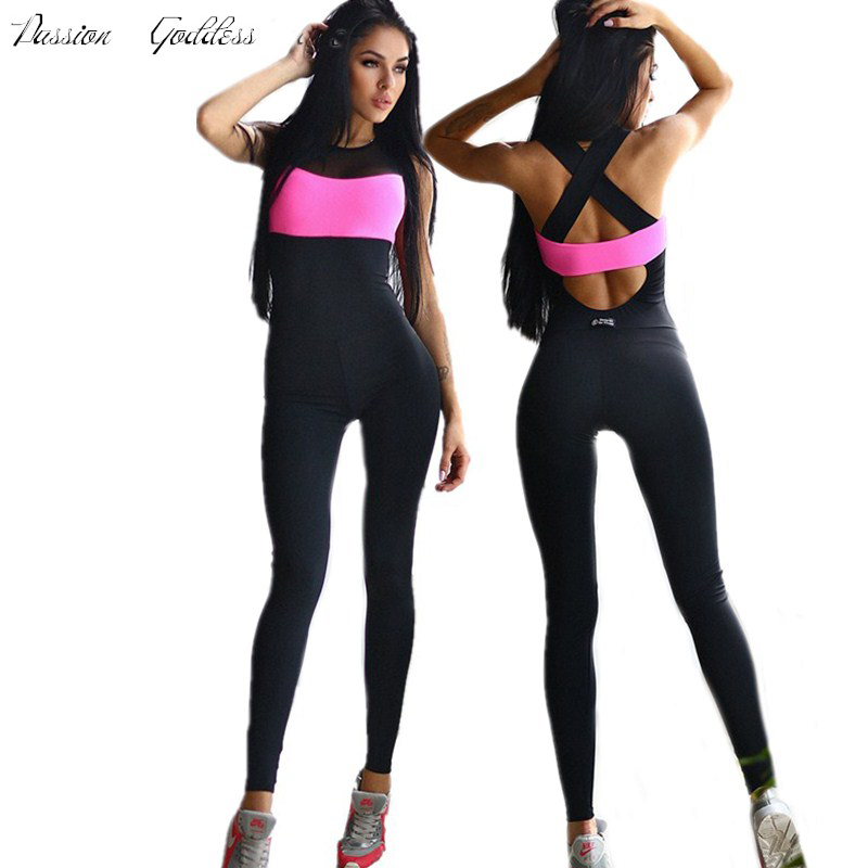 

Women Fitness Sportswear Jumpsuit Full Bodysuit Elastic Overalls Enteritos Mujer Bodysuit Work Out Romper Backless Womens Skinny, Rosered