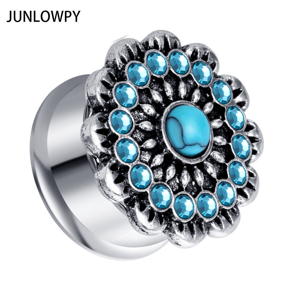 

Flared Flower Crystal Ear Plug Flesh Tunnel Stainless Steel Earring Gauge Stretcher Expander Piercing 70pcs, Silver