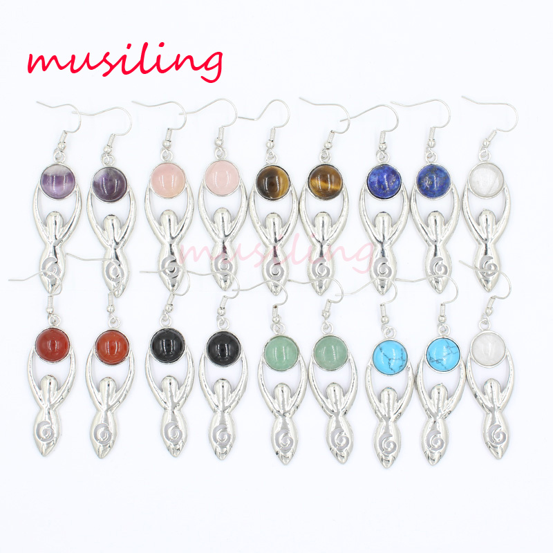 

Long Drop Earrings Jewelry For Women Silver Plated Yoga people Chakra Reiki Natural Stone Earring Accessories Jewelry