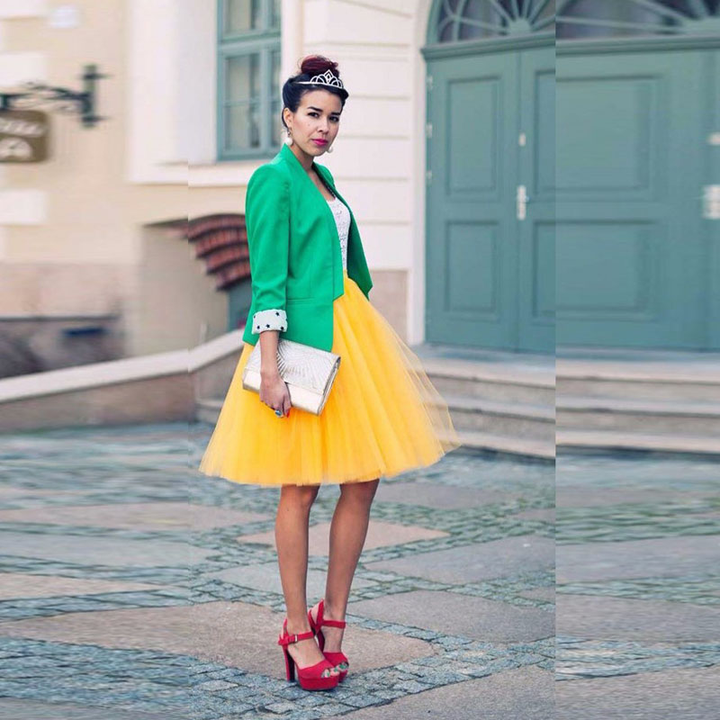 Yellow Saias New Fashion Women Tutu Mesh Skirts Short Women's Skirts Elegant Knee-Length Tutu Skirt Custom Made-image-424677017
