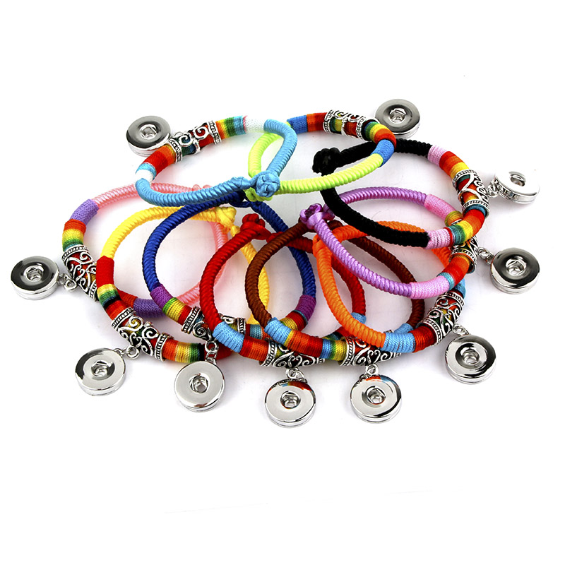 

11 Colour Exquisite Noosa Snap Button Ethnic Style Bracelet Fit 18mm Snap Buttons Jewelry Multilayer Weave Rope Snap Buttons Bracelet