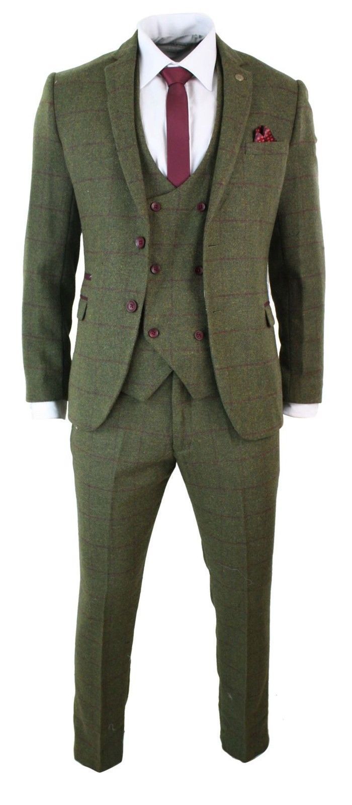 

NEW Olive Green 3 Pieces Tweed Men's Suit Slim Fit Jacket Custom Made Tuxedos Groomsmen Suits Top Quality Wedding Suit (Jacket+Pants+Vest), Khaki
