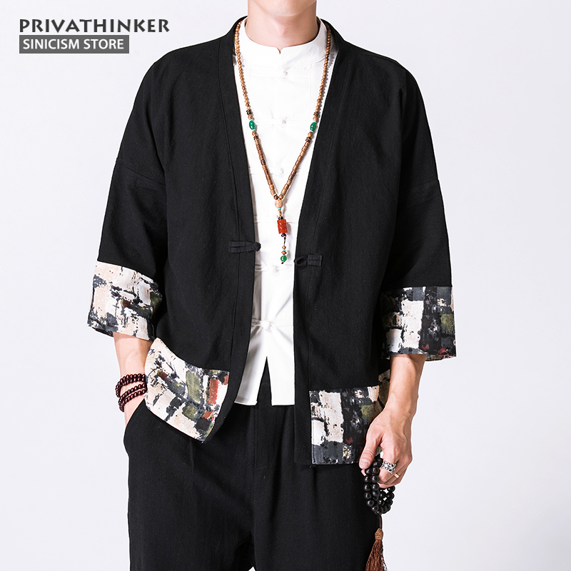 

Sinicism Store 5XL Cotton Linen Shirts Men Kimono Chinese Traditional Harajuku Pattern Shirts Male Half Sleeve Shirt Cloths, Black