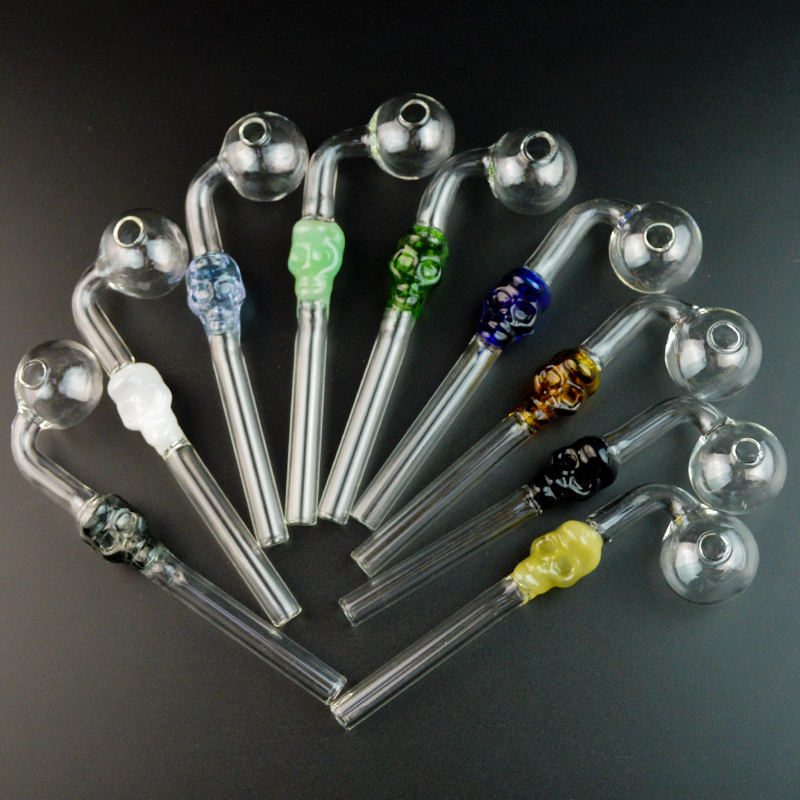 

Cheap Glass Pipe Skull Smoking Pipes 9 Colors Curved Hand Spoon Pipe Thick Pyrex Glass Oil Burner Pipes Smoking Accessories SW21