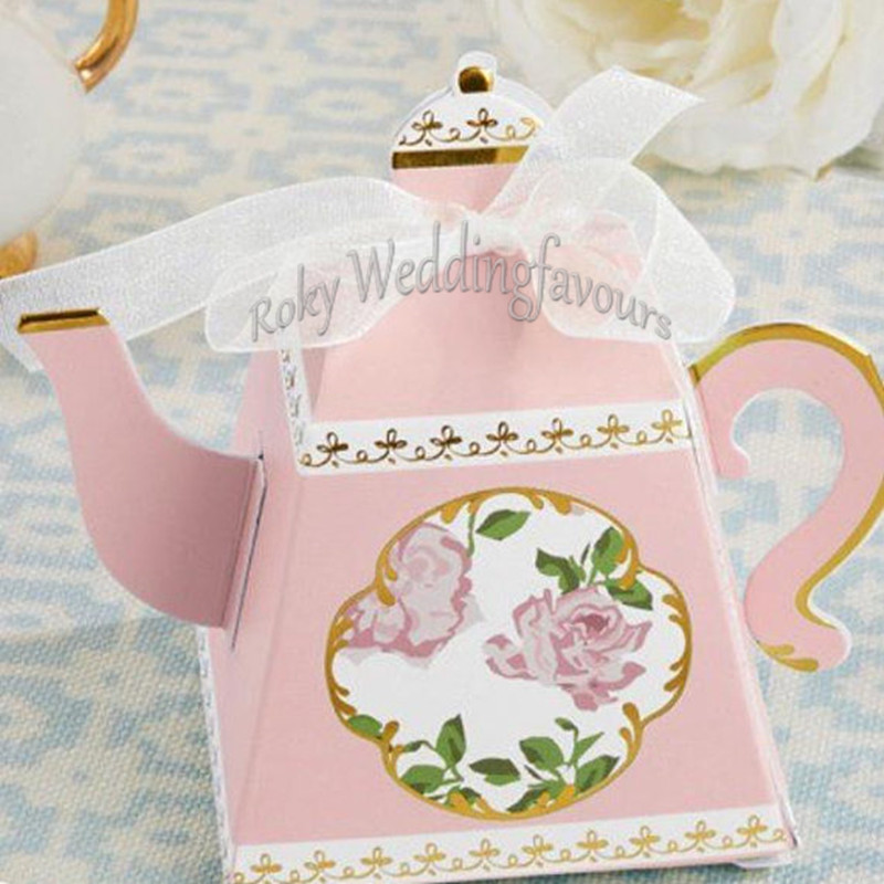 

100PCS Whimsy Teapot Favors Boxes Wedding Shower Teatime Floral Candy Box Favors Holder Anniversary Favors Birthday Party Shower