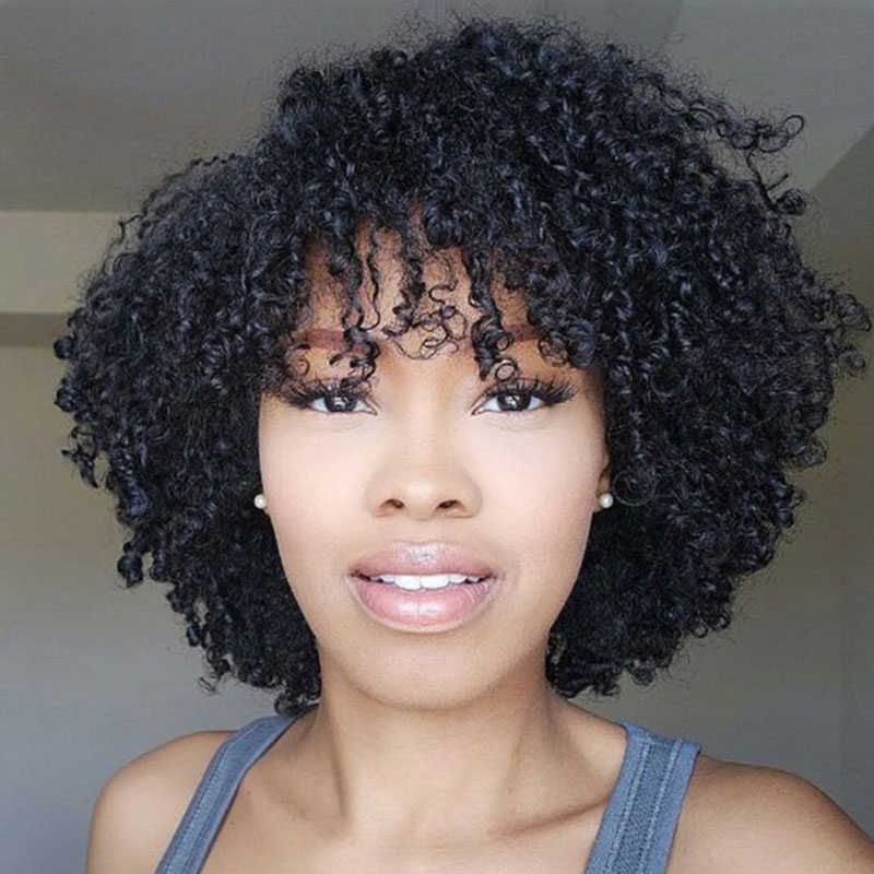 

hot soft brazilian Hair short Curly Wig Simulation Human Hair afro kinky Curly Full Wig in stock, Black