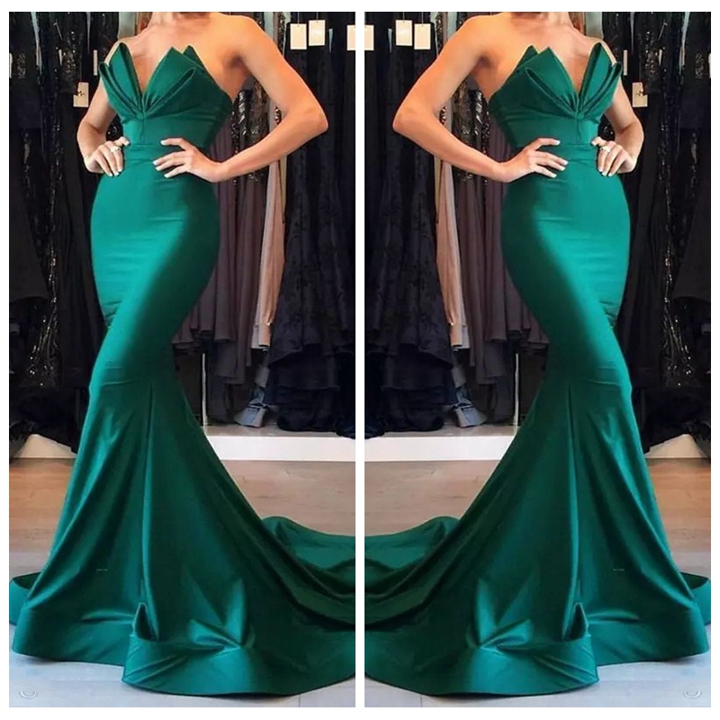 

2019 Sweetheart Prom Dresses Mermaid Backless Sweep Train Sexy Evening Party Gowns Vestidos De Soiree Cheap, Gold