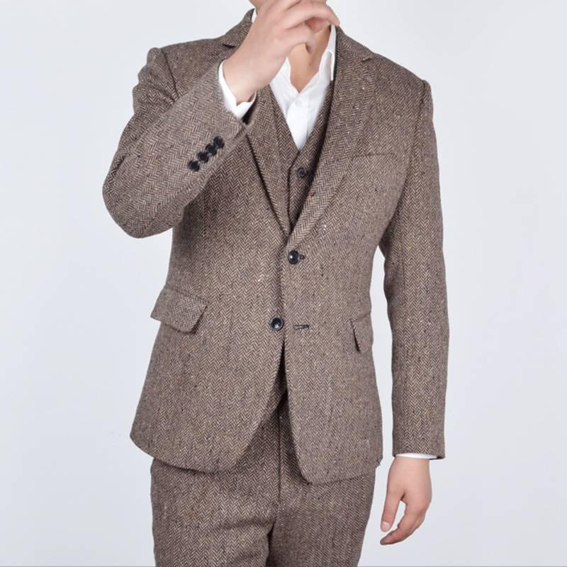 

New Fashion Tweed Groom Tuxedo Excellent Man Winter Blazer Notch Lapel Two Button Men Business Dinner Prom Suit(Jacket+Pants+Tie+Vest) 174, Same as image