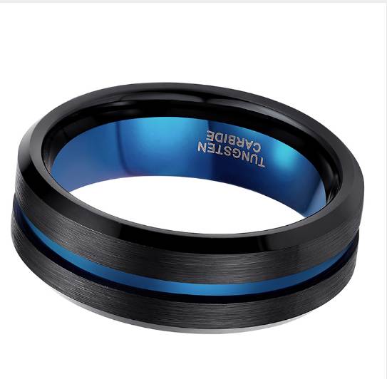 

TIGRADE 8mm Blue&Black Men Ring Fashion Blue Line Tungsten Ring Wedding Engagement Tungsten Carbide Rings for Men Jewelry