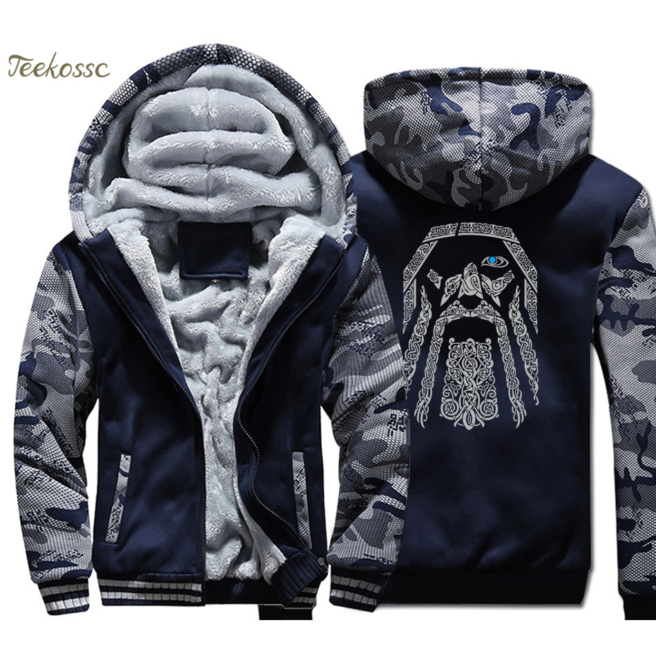 

Odin Hoodie Men Vintage Hooded Sweatshirt Coat 2018 Winter Warm Fleece Thick Zipper Unique Father's Day Gifts Jacket 4XL, Dark blue