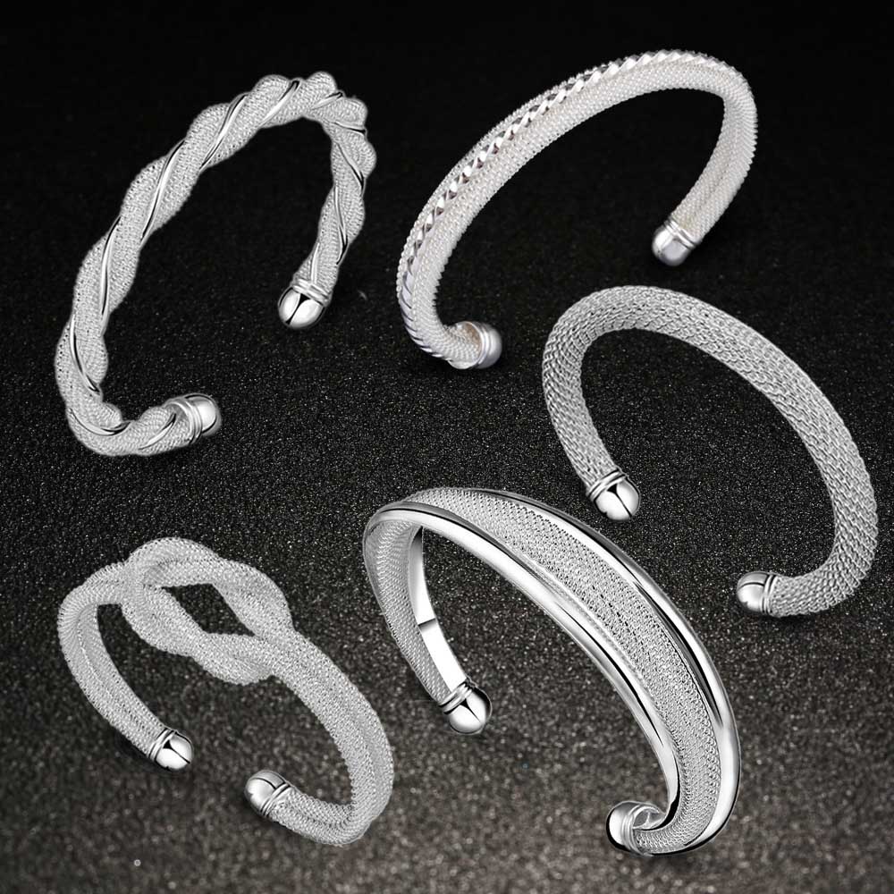

Promotion Fashion 5 Kinds Women's 925 sterling Silver Bangle Bracelets Jewelry Mix 4 Style 925 Silver Shining Women's Bangle Bracelets, Black