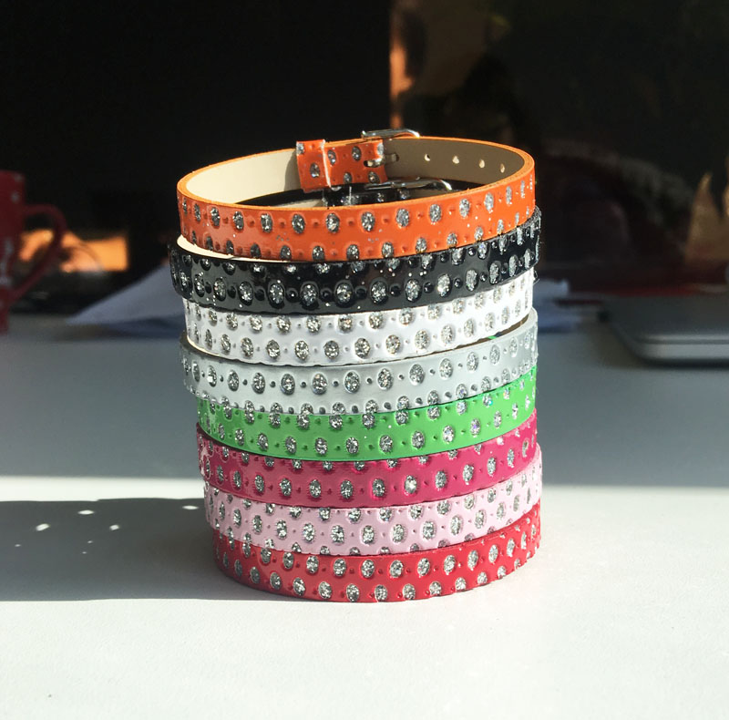 

10pcs 8mm*210mm Bling honeycomb Decorated PU Leather Bracelets Wristbands DIY Accessories Fit 8mm Slide Charms Slide Beads Letters, Golden;silver