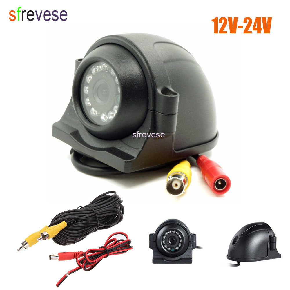 12V-24V12 LED côté HD vue arrière de voiture CCD caméra de recul pour moniteur de Bus de camion prise RCA + câble vidéo 5m