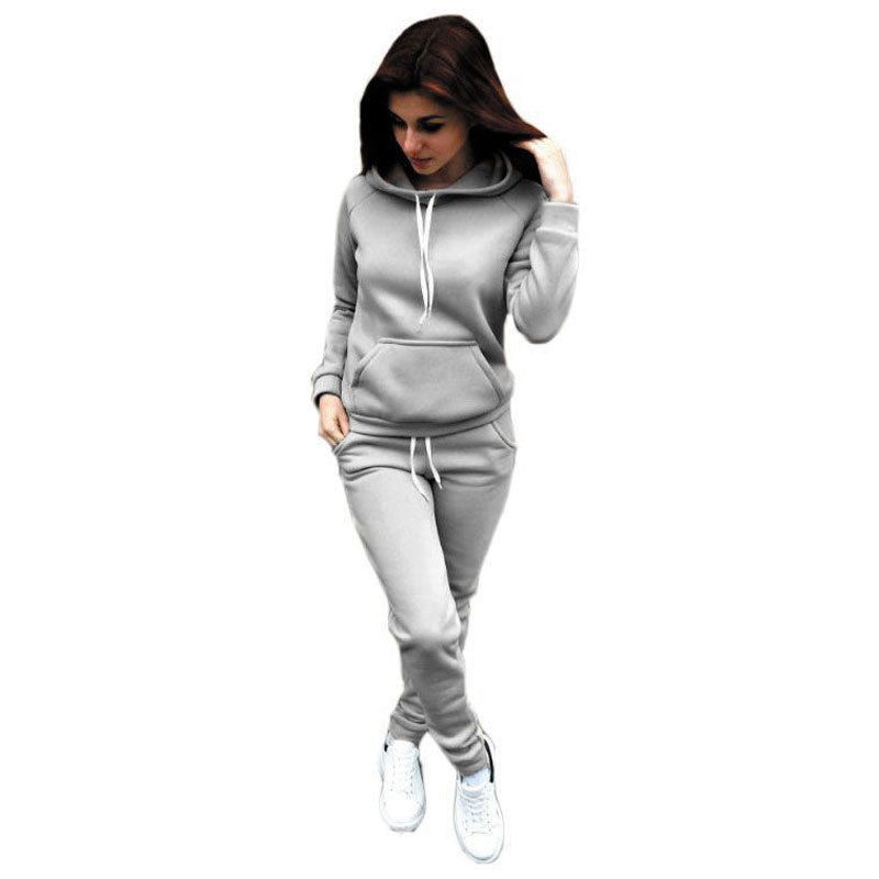 

2Pcs/Set Women Hoodies Hooded Tops Cotton Long Sleeve Sweatshirt+Sweat Long Pants Woman Autumn Winter 2pcs Warm Outfits Suit, Khaki