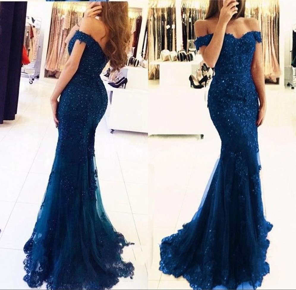 

Blue Off The Shoulder Mermaid Long Dresses Evening Wear Tulle Appliques Beaded Custom Made Formal Celebrity Gowns Prom Party Dresses, Light purple