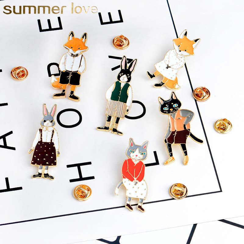 

Hot Sale Cute Cat Fox Original Brooch Pin for Women Kids Drop Oil Armband Clothes Collar Needle Brooch Lovely Jewelry Charm