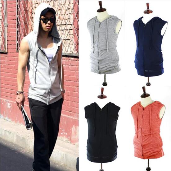 

Men's Sleeveless Hoodies Slim Fit Hoodied Cardigans Zipper Sweatshirt Casual Street Hip Hop Hoodie Sleeveless Jacket Vest 4 color N, Navy blue