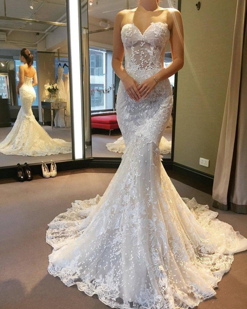 

Vintage Plus Size Mermaid Wedding Dresses Exquisite Lace Applique Sweetheart Neck Sweep Train Custom Made Wedding Dress Bridal Gowns Vestido, Red